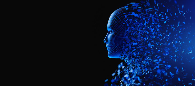Digital Transformation: AI Artificial Intelligence in Human Face Head
