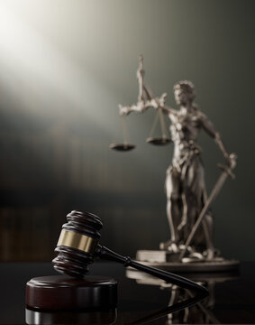 Legal Concept. Themis is the goddess of justice and the judge's gavel hammer as a symbol of law and order