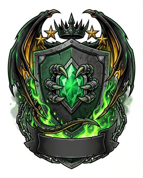 Gothic Emerald Dragon Dark Iron Overlord Crest Emblem with Armored Claw