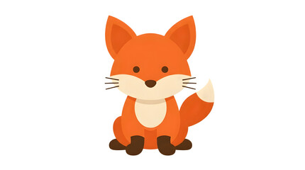 Fototapeta premium Cute little orange fox sitting in a flat vector style illustration on transparent background