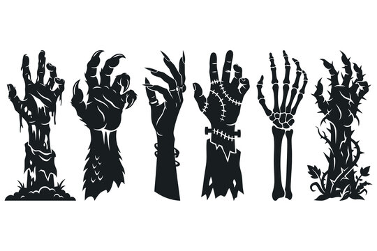 Creepy halloween monster hands collection zombie skeleton and frankenstein designs