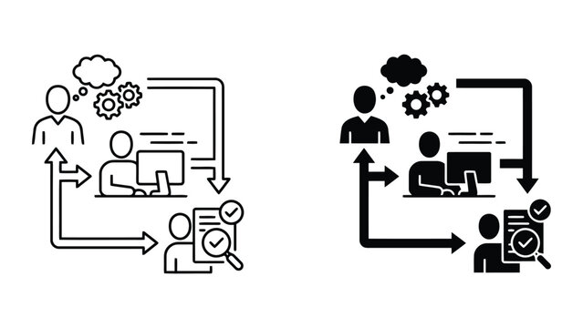 Business workflow process and task approval icon set with workflow, business