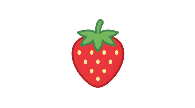 Vibrant red strawberry with green leaves and yellow seeds isolated in flat style on transparent background