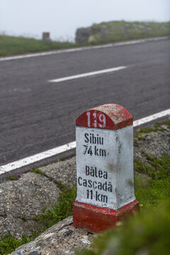 Mountain Road Milestone on Transfagarasan Route, Romania