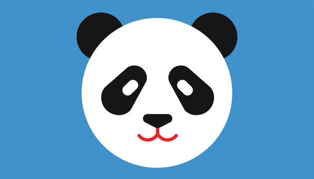 Simple vector illustration of a panda face with black and white features on a solid blue background for playful design.