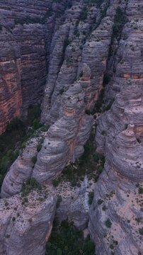 Aerial view from a drone of the La Pesquera landscape in the town of Beceite. Els Ports. Matarra&ntilde;a region. Province of Teruel. Autonomous Community of Aragon. Spain. Europe