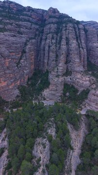 Aerial view from a drone of the La Pesquera landscape in the town of Beceite. Els Ports. Matarra&ntilde;a region. Province of Teruel. Autonomous Community of Aragon. Spain. Europe
