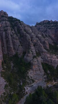 Aerial view from a drone of the La Pesquera landscape in the town of Beceite. Els Ports. Matarra&ntilde;a region. Province of Teruel. Autonomous Community of Aragon. Spain. Europe