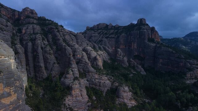 Aerial view from a drone of the La Pesquera landscape in the town of Beceite. Els Ports. Matarra&ntilde;a region. Province of Teruel. Autonomous Community of Aragon. Spain. Europe