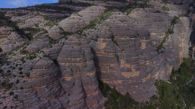 Aerial view from a drone of the La Pesquera landscape in the town of Beceite. Els Ports. Matarra&ntilde;a region. Province of Teruel. Autonomous Community of Aragon. Spain. Europe