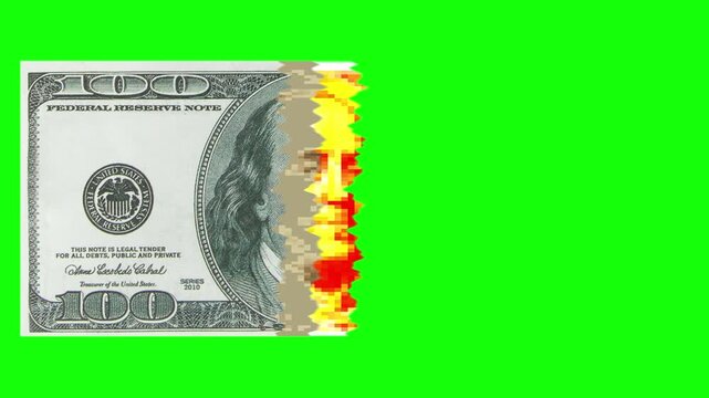 The appearance and disappearance of a $100 bill in a chromakey background. 4K
