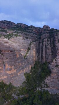 Aerial view from a drone of the La Pesquera landscape in the town of Beceite. Els Ports. Matarra&ntilde;a region. Province of Teruel. Autonomous Community of Aragon. Spain. Europe