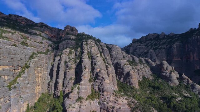 Aerial view from a drone of the La Pesquera landscape in the town of Beceite. Els Ports. Matarra&ntilde;a region. Province of Teruel. Autonomous Community of Aragon. Spain. Europe
