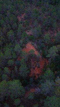 Aerial drone view of the Barranco dels Notaris landscape in the town of Beceite, Els Ports, Matarra&ntilde;a region, Teruel province, Aragon, Spain, Europe