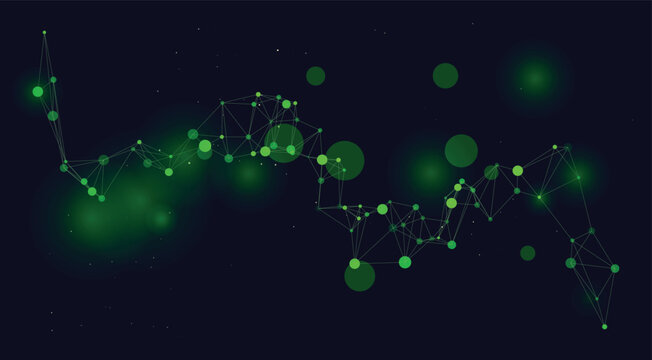 Abstract network illustration with glowing green nodes and interconnected lines for data visualization