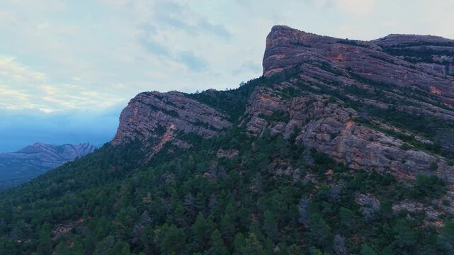 Aerial drone view of the Barranco dels Notaris landscape in the town of Beceite, Els Ports, Matarra&ntilde;a region, Teruel province, Aragon, Spain, Europe