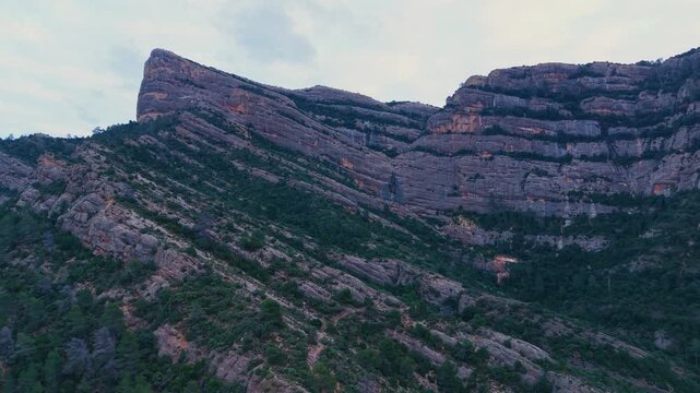 Aerial drone view of the Barranco dels Notaris landscape in the town of Beceite, Els Ports, Matarra&ntilde;a region, Teruel province, Aragon, Spain, Europe