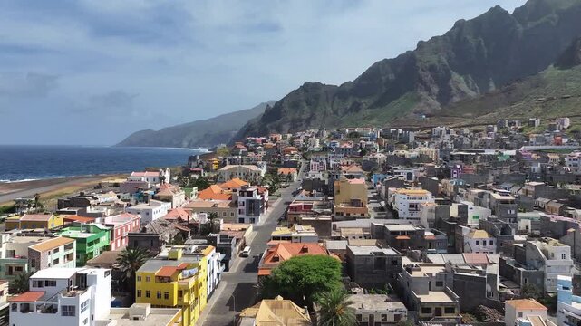Drone Shot of Ponta do Sol, Coastal Town on Santo Antao Island, Cape Verde