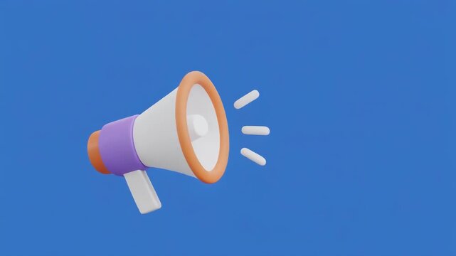 Megaphone broadcasting sound waves in a repetitive pattern against a blue backdrop for announcements