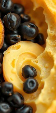 Soft, buttery interior with black seeds and orange skin, orange, || papaya