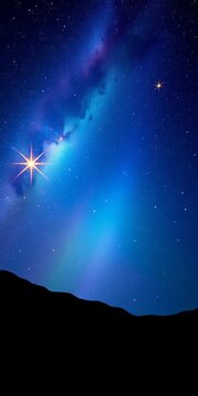 Stunning vector illustration of a starry night sky with vibrant rainbow colors, whimsical, vector illustration