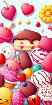Sweet treats blend seamlessly in a whimsical illustration, dessert, doodles