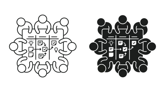 Business team collaborative workflow planning and task management strategy icon