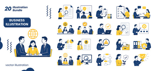 Fototapeta premium Business meeting with team collaboration and global connection in flat design style