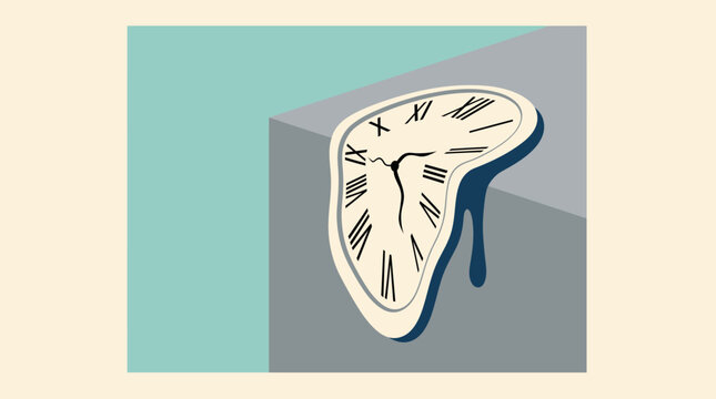 Surreal Melting Clock Dripping Over Edge.