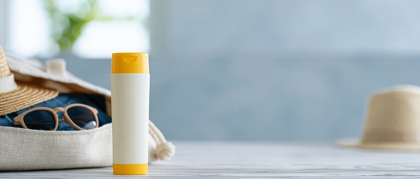 Sunscreen bottle with summer accessories