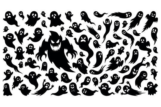 Spooky ghost collection black silhouettes for halloween designs and decorations