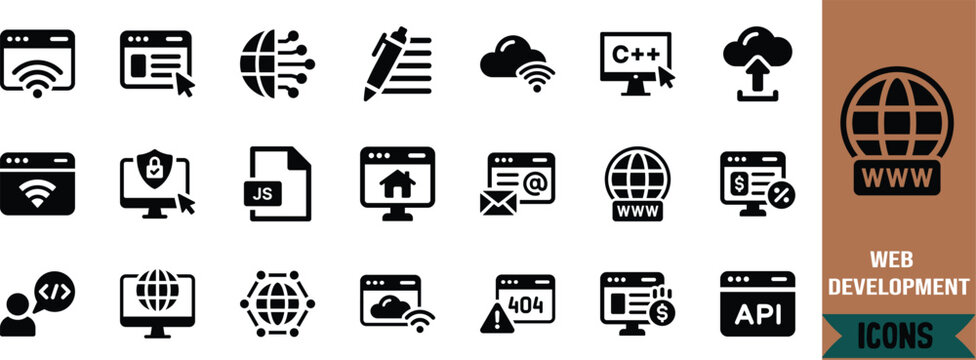 Web development programming vector icons. browser icon set, globe icon set, cloud icon set
