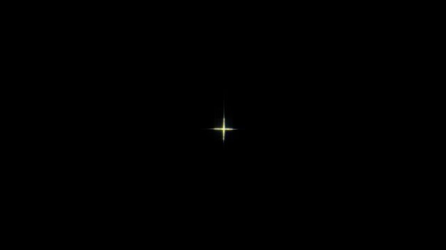 Twinkling star, vector glowing star light effect doodle style, twinkle sparkle stars animation, star twinkling for festive holiday event overlay on transparent black screen, 4K motion video asset
