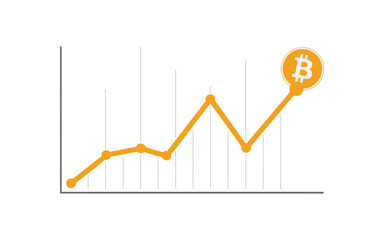 Obraz premium Bitcoin price trend vector, ascending financial graph reaching a golden cryptocurrency coin, symbolizing digital asset appreciation, blockchain investment and market performance.