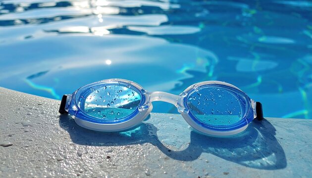 swimming goggles beside pool edge