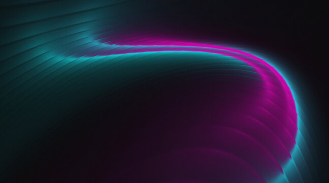 Abstract Glowing Pink and Cyan Neon Wave Behind Ribbed Glass with Noise Texture