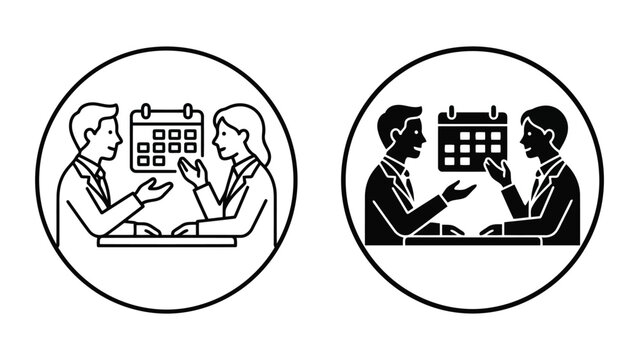 Business people discussing a schedule on a calendar icon with business, calendar