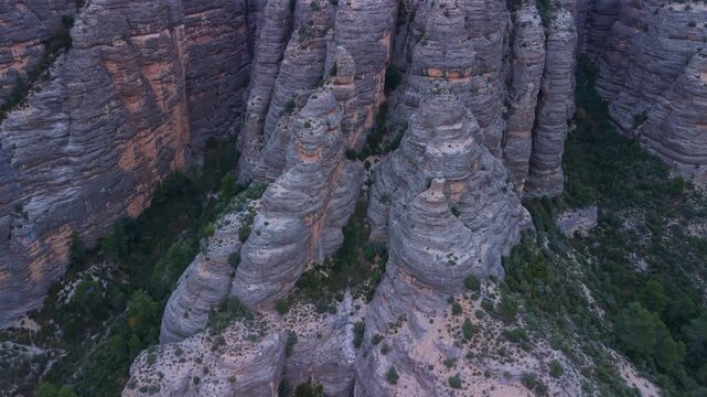 Aerial view from a drone of the La Pesquera landscape in the town of Beceite. Els Ports. Matarra&ntilde;a region. Province of Teruel. Autonomous Community of Aragon. Spain. Europe