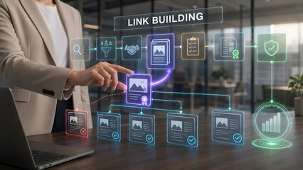 Obraz premium Link building strategy visualization seo and digital marketing workflow