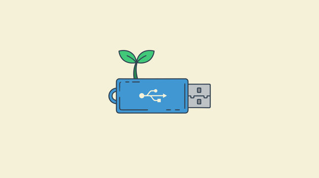 Blue Usb Flash Drive With Sprout.