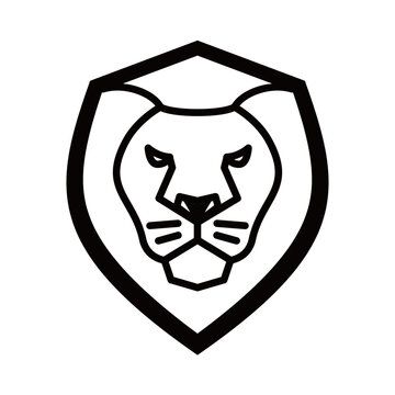 the lion head logo in a black and white shield