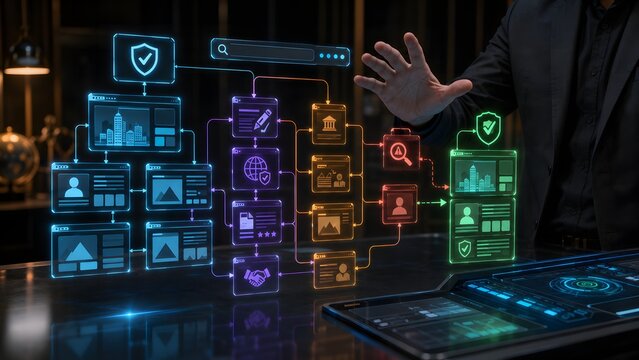 Cybersecurity network concept with data protection and digital connection illustration