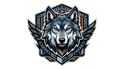 Obraz premium Powerful Wolf Mascot Esports Logo Design with Wings and Geometric Hexagonal Shield Frame