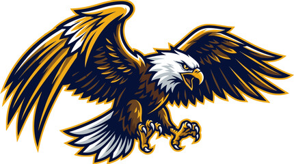 Powerful bald eagle mascot illustration with spread wings and sharp talons for sports logo design © XsDax