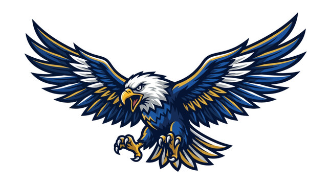 Powerful majestic eagle illustration soaring with wide wings, embodying strength, freedom, and an athletic spirit, perfect for sports teams and emblems