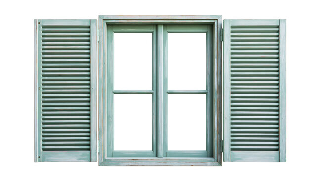 Wooden window with louvered shutters