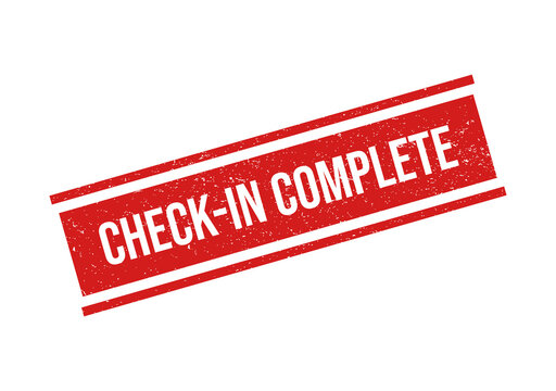Red check-in complete stamp badge isolated on transparent background