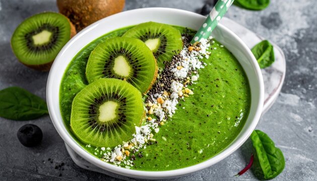 green smoothie bowl with kiwi slices