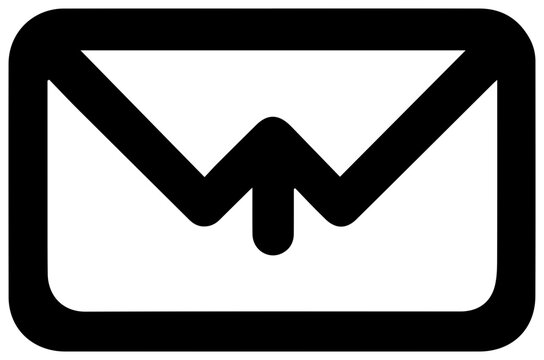 Solid black filled icon of an outbox pattern with communication experience technology interface messaging graphic element digital mailbox with symbol
