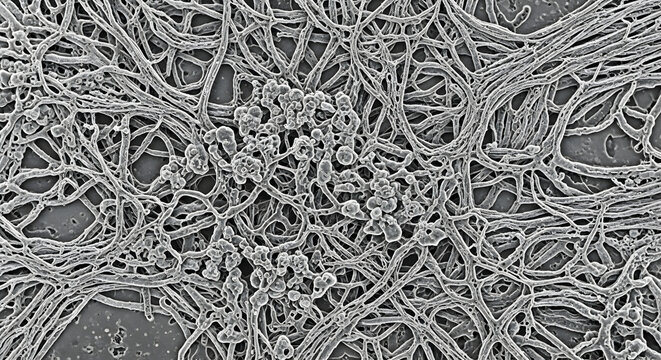 Scanning Electron Micrograph Showing Filovirus Ebola Virus Particles and Filamentous Structures for Biological Research